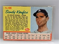 1962 Post Cereal Sandy Koufax #109
