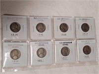 Eight Old Jefferson Nickels