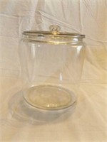 Glass lidded cookie jar, 8", chipped on lip of jar