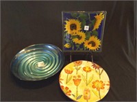 3 Decorative Plates-sunflowers, Flowers , Swirl