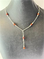 17" Italian Sterling Amber Drop Necklace 7 Grams