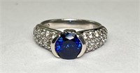 Gorgeous Sterling Blue Sapphire/CZ Ring 6 G S-6.75