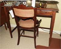 Antique Walnut lift top two drawer vanity with