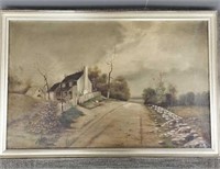 Antique framed oil on canvas - country estate -