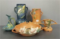 5 pieces of Roseville pottery including bowl,