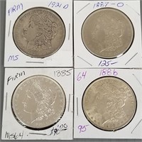 4 U.S Morgan silver dollars 1921D, 1885, 1886