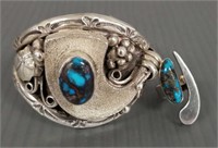 Navajo silver cuff bracelet and ring set with