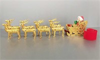 Vintage carved gilt woo sleigh and 8 reindeer with
