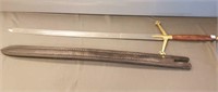 Claymore style sword and leather scabbard 51"