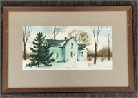 Signed Faith Lowell (MN artist) watercolor house