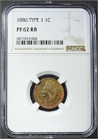1886 TYPE 1 INDIAN HEAD CENT NGC PF-62RB