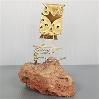 Mid century modern brass owl sculpture 10"T