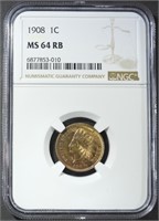 1908 INDIAN HEAD CENT NGC MS-64 RB