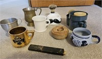 Shaving mugs and brushes. Shave soap holder and