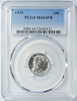 1934 MERCURY DIME PCGS MS-64 FB