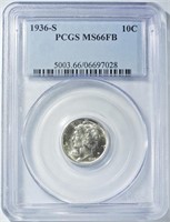 1936-S MERCURY DIME PCGS MS-66 FB