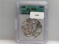 ICG 1988 MS69 1oz .999 Silver Eagle $1