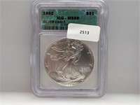 ICG 1992 MS69 1oz .999 Silver Eagle $1