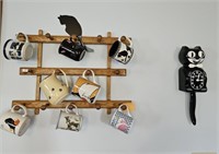 Cat themes coffee mugs and peg rack and cat