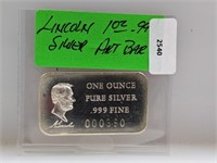 1oz .999 Silver Lincoln Art Bar