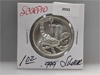 1oz .999 Silver Scorpio Round