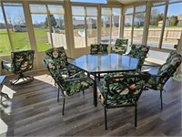 Patio Set w/ table. 2 side tables and 8 chairs.