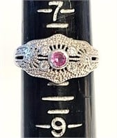 Sterling silver ring with pink stone