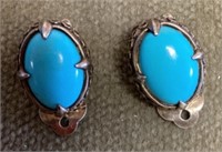 Sterling and turquoise clip-on earrings