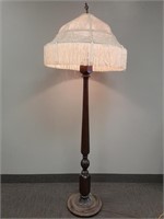 Antique wooden floor lamp with shade - 65" high