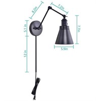 1-Light Black Plug-In Swing Arm Wall Lamp