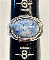 Sterling silver ring with blue agate cabochon