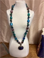 Glass beads with sterling pendant