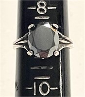 Sterling silver ring with faceted hematite stone
