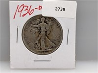 1936-D 90% Silver Walker Half $1 Dollar