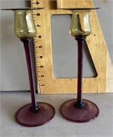 Pair of art glass candlesticks