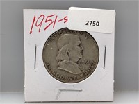 1951-S 90% Silver Franklin Half $1 Dollar