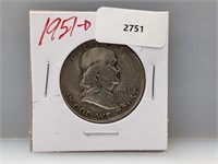 1951-D 90% Silver Franklin Half $1 Dollar