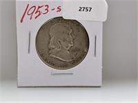 1953-S 90% Silver Franklin Half $1 Dollar