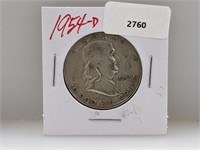 1954-D 90% Silver Franklin Half $1 Dollar