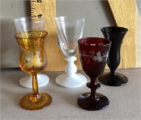 5 assorted cordial glasses