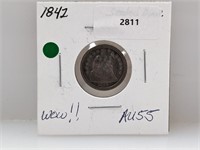 1842 90% Silver Seated Dime 10 Cents