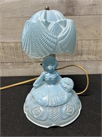 Vintage Blue Glass Figural Lamp With Trinket Compa