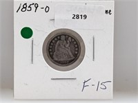 1859-O 90% Silver Seated Dime 10 Cents
