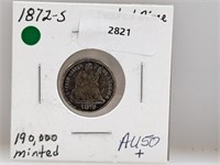 1872-S 90% Silver Seated Dime 10 Cents