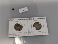 1855 & 1877-S 90% Silver Seated Dimes