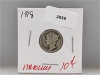 1918 90% Silver Mercury Dime 10 Cents
