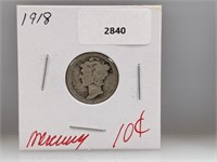 1918 90% Silver Mercury Dime 10 Cents