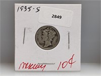 1935-S 90% Silver Mercury Dime 10 Cents