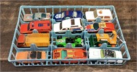 Diecast cars in a tray