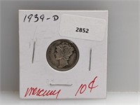 1939-D 90% Silver Mercury Dime 10 Cents